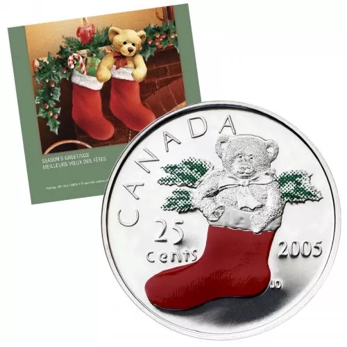 2005 Canadian Holiday 7-Coin Gift Set ft 25-Cent Stockings Coloured Quarter