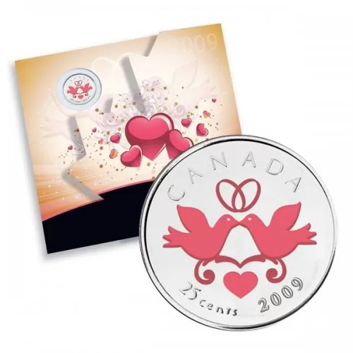 2009 Canada Share The Love Wedding Greeting Card with Painted 25 Cent