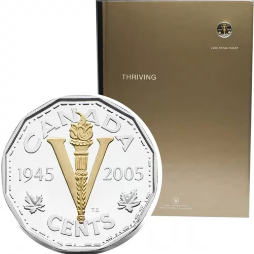 2005 Canadian RCM Annual Report with 5-Cent Gold-plated VE-Day Coin