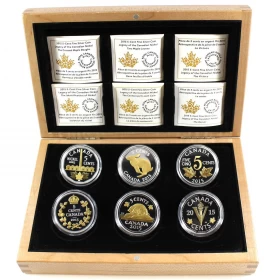 2015 Canadian 5-Cent Legacy of the Canadian Nickel 6-Coin Fine Silver & Gold-plated Set-scuffed capsules