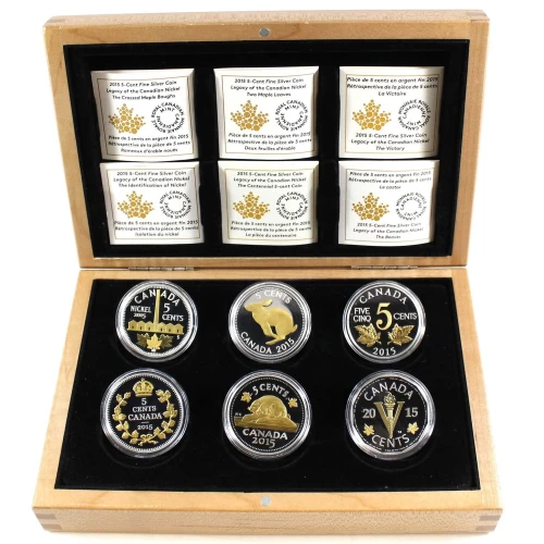 2015 Canadian 5-Cent Legacy of the Canadian Nickel 6-Coin Fine Silver & Gold-plated Set-scuffed capsules