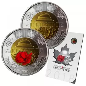 2018 Canadian Armistice 6-Coin Commemorative Collection ft $2 Coloured Poppy Toonie Coin