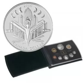 2000 Canadian 8-Coin Proof Double Dollar Set ft $1 Voyage of Discovery Silver Dollar -coins may be lightly toned
