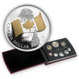 2005 Canada Proof Double Dollar Set - 40th Anniversary of Canada's National Flag-some coins may be lightly toned & case is not 100%