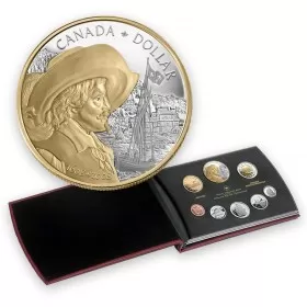 2008 Canadian Proof Double Dollar Set ft 2008 (1608-) $1 Champlain/Quebec City 400th Anniv Silver & Gold-plated Coin