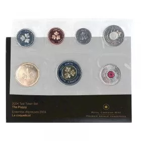 2004 Canadian The Poppy Test Token Uncirculated Proof-Like Set ft 25-Cent Poppy Coloured Quarter Coin