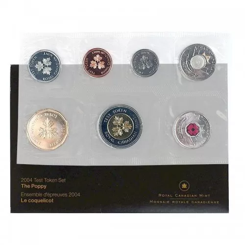 2004 Canadian The Poppy Test Token Uncirculated Proof-Like Set ft 25-Cent Poppy Coloured Quarter Coin
