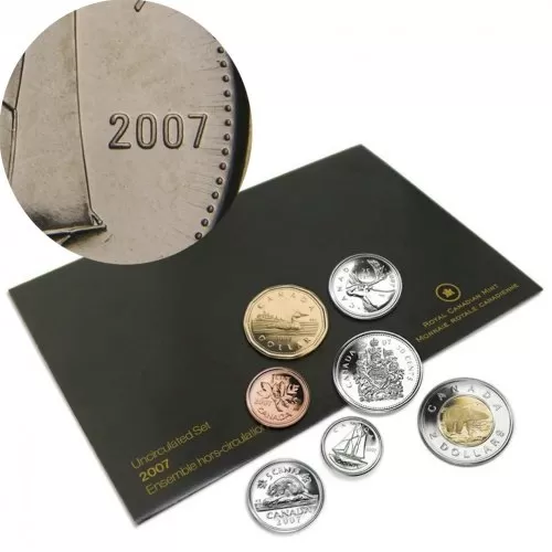 2007 Canadian 7-Coin Uncirculated Proof-Like Set ft 10-Cent STRAIGHT 7 Dime Variety