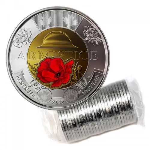 2018 Canadian $2 Armistice 100th Anniv Remembrance Poppy Toonie Original Coin Roll (All Coloured)