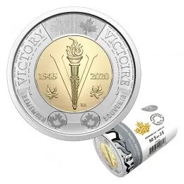 2020 (1945-) Canadian $2 End of the Second World War 75th Anniv/Victory Non-Coloured Toonie Special Wrap Coin Roll