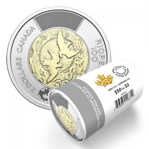 2023 Canadian $2 Birth of Jean Paul Riopelle 100th Anniv Non-Colourized Toonie Special Wrap Coin Roll