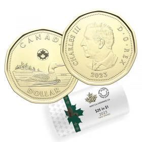 2023 Canadian $1 Common Loon/King Charles III First Strikes Loonie Special Wrap Coin Roll