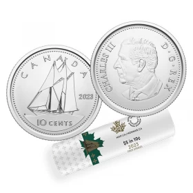 2023 Canadian 10-cent Bluenose Schooner/King Charles III First Strikes Dime Special Wrap Coin Roll
