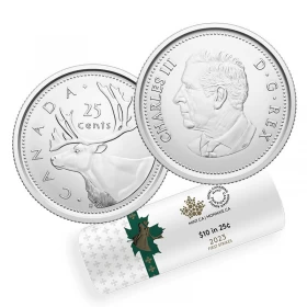 2023 Canadian 25-Cent Caribou/King Charles III First Strikes Quarter Special Wrap Coin Roll