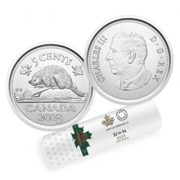 2023 Canadian 5-cent Beaver/King Charles III First Strikes Nickel Special Wrap Coin Roll