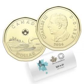 2024 Canadian $1 Common Loon/King Charles III First Strikes Loonie Special Wrap Coin Roll