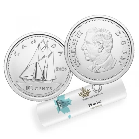 2024 Canadian 10-cent Bluenose Schooner/King Charles III First Strikes Dime Special Wrap Coin Roll