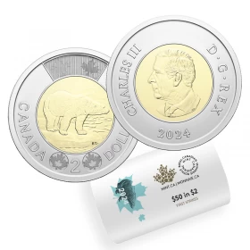2024 Canadian $2 Polar Bear/King Charles III First Strikes Toonie Special Wrap Coin Roll