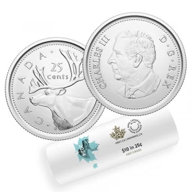 2024 Canadian 25-Cent Caribou/King Charles III First Strikes Quarter Special Wrap Coin Roll