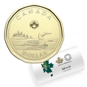 2025 Canada $1 Common Loon/King Charles III First Strikes Loonie Special Wrap Coin Roll
