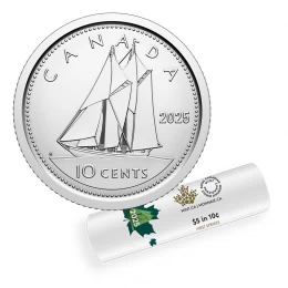 2025 Canada 10-cent Bluenose Schooner/King Charles III First Strikes Dime Special Wrap Coin Roll