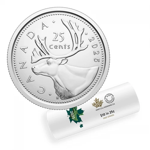 2025 Canada 25-Cent Caribou/King Charles III First Strikes Quarter Special Wrap Coin Roll