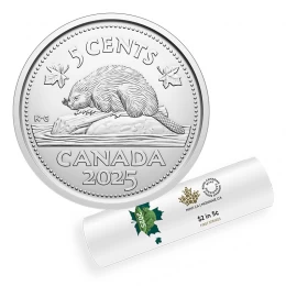 2025 Canada 5-cent Beaver/King Charles III First Strikes Nickel Special Wrap Coin Roll