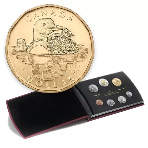 2012 Canadian Specimen 7-Coin Collector Set ft $1 (1987-) Common Loon 25th Anniv Loonie Dollar-case is not 100%