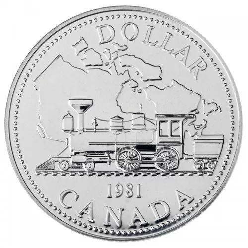 1981 Canadian $1 Trans-Canada Railway Centennial Brilliant Uncirculated Silver Dollar Coin