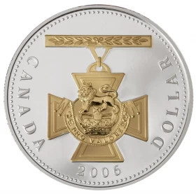 2006 Canadian $1 Victoria Cross 150th Anniversary Proof Gold-plated Silver Dollar Coin