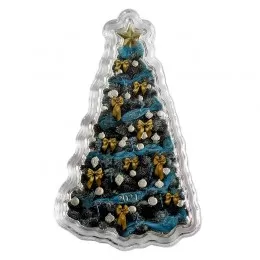 2021 Solomon Islands $2 Holiday Tree-Shaped 1 oz Pure Silver Coloured Coin