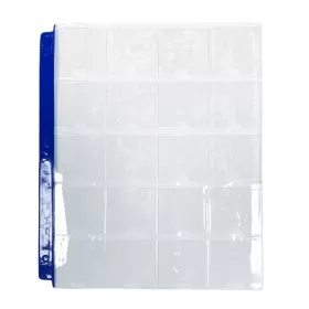 20-Pocket Vinyl Coin Binder Page with Thumb Slot (8.5x11, Blue Strip)