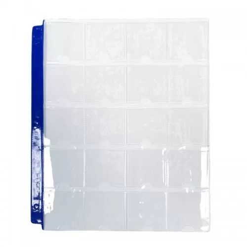 20-Pocket Vinyl Coin Binder Page with Thumb Slot (8.5x11, Blue Strip)