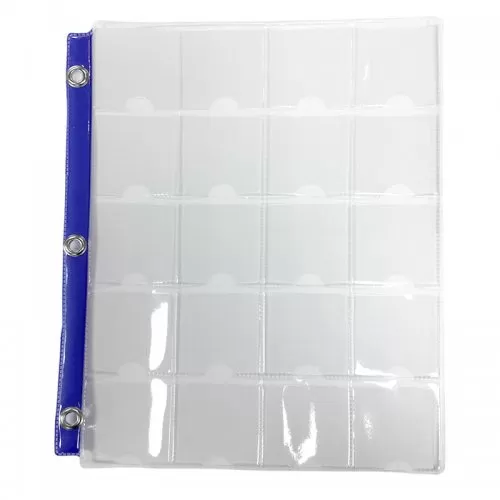 20-Pocket Vinyl Coin Binder Page with Thumb Slot & Metal Eyelets (8.5x11,)
