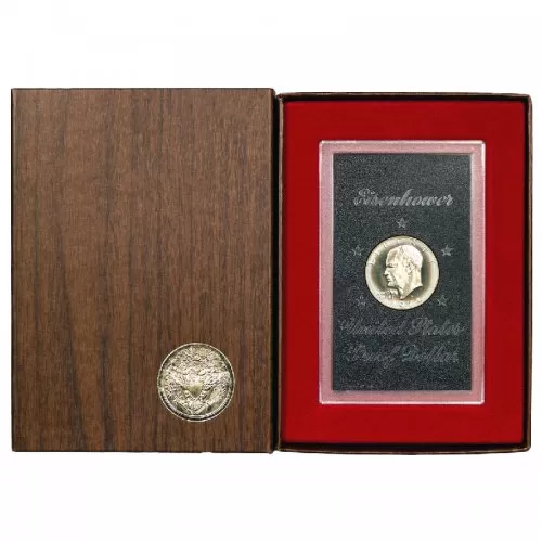 1974 S United States $1 Eisenhower US Silver Proof Dollar Coin w/ Original Brown Box