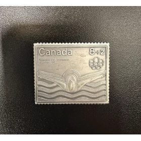 1976 Canada Limited Edition Fine Silver 8+2 Cents Olympics Swimming Stamp - Tarnished
