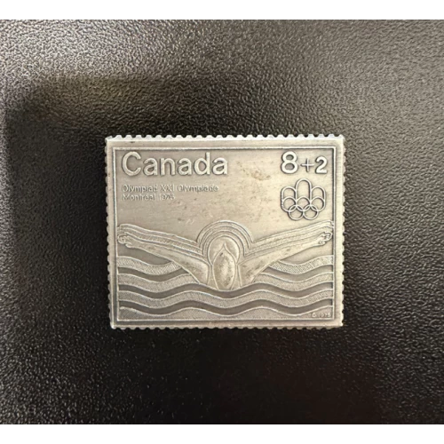 1976 Canada Limited Edition Fine Silver 8+2 Cents Olympics Swimming Stamp - Tarnished
