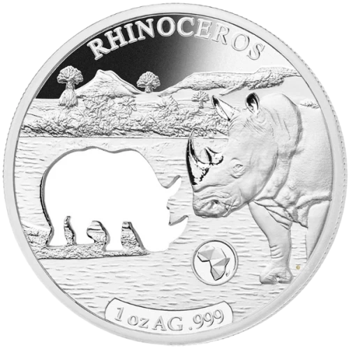 2018 Djibouti 250 Francs Shapes of Africa: Rhinoceros - 1 oz 99.9% Fine Silver Coin