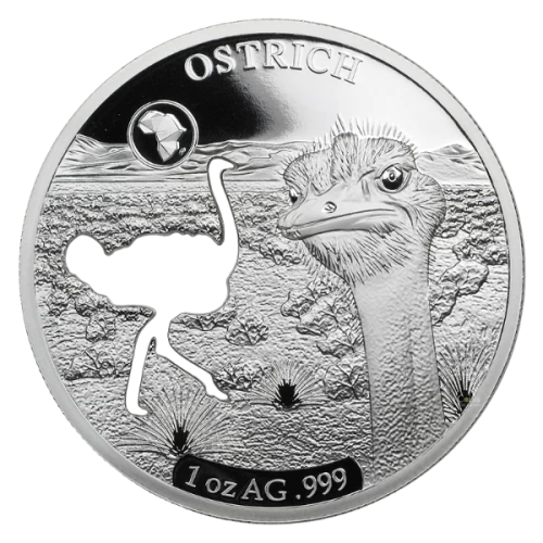 2018 Djibouti 250 Francs Shapes of Africa: Ostrich - 1 oz 99.9% Fine Silver Coin