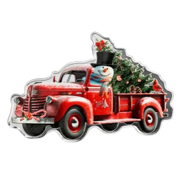 2024 Solomon Islands $2 Holiday Snowman and a Little Red Truck - 1oz Fine Silver Coin