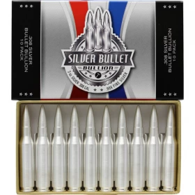 SilverTowne 10 Pack 308 Caliber Winchester Rifle Silver Bullet Replicas 2 oz .999 Fine Silver *E-TRANSFER/WIRE*
