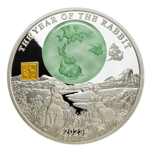 2023 Burundi 25 Francs Lunar Year of the Rabbit With Jade - 2 oz Fine Silver Coin