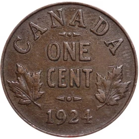 1924 Canadian 1-Cent Small Penny Coin (VG)