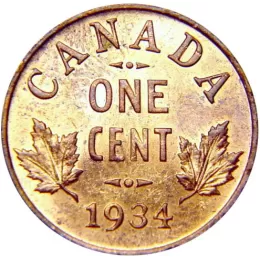 1934 Canadian 1-Cent Small Penny Coin (VF)
