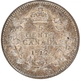 1912 Canadian 5-Cent Small Silver Coin (VF)