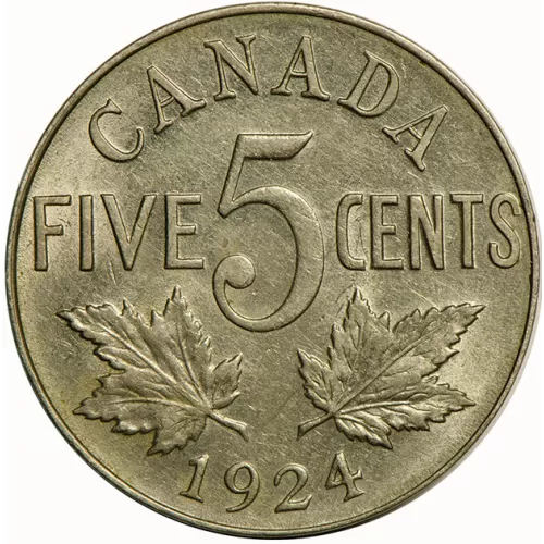 1924 Canadian 5-Cent Nickel Coin (Circulated)