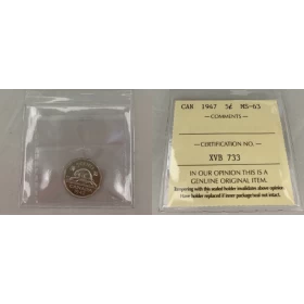 1947 Canadian 5-Cent Beaver Nickel Coin ICCS Graded MS-63