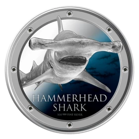 2013 Niue $2 Ocean Predators: Hammerhead Shark - 1 oz Fine Silver Coin