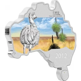 2012 Australian $1 Map Shaped Coloured Coin - Emu - 1 oz Fine Silver Coin - lightly toned 2012 Australian $1 Map Shaped Coloured Coin - Emu - 1 oz Fine Silver Coin - lightly toned