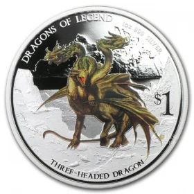 2013 Tuvalu $1 Dragons of Legend: Three Headed Dragon - 1 oz Fine Silver Coin